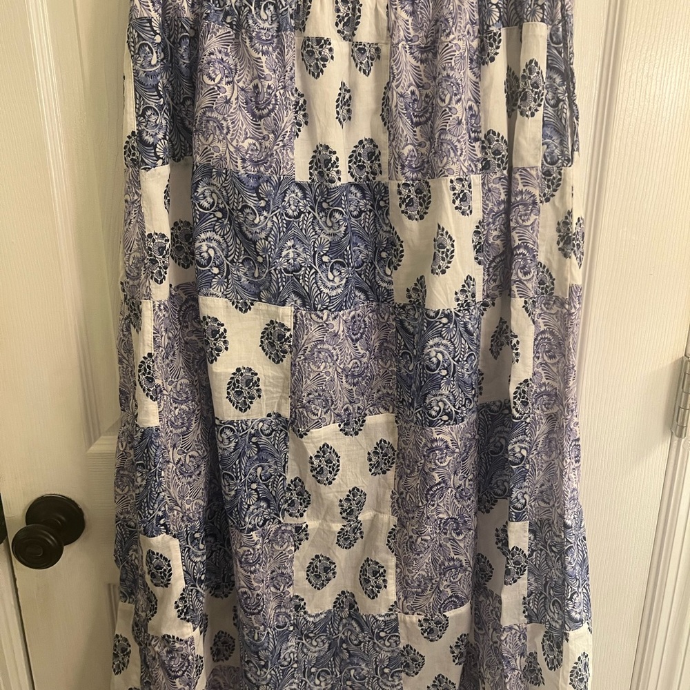 J.Crew side slit patchwork maxi skirt set with cropped top. Blue and white sz S - Picture 9 of 15